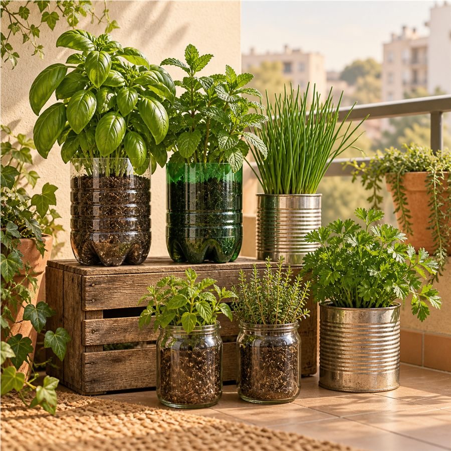 Estructuras recicladas para crear un huerto