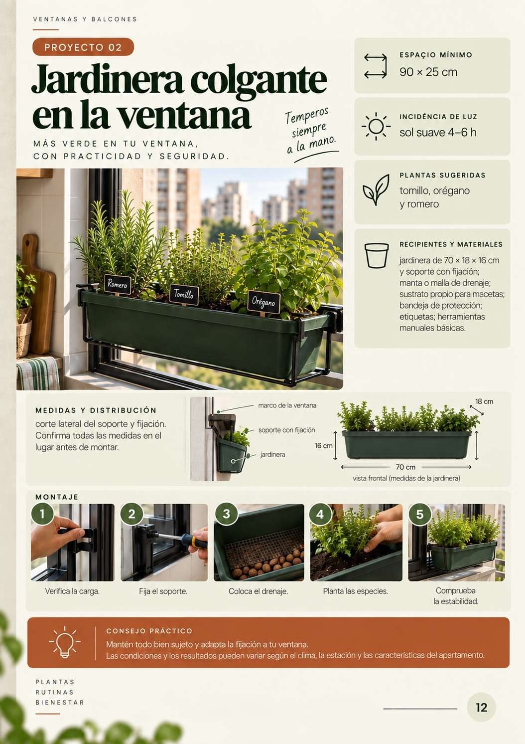 Jardinera suspendida en la ventana